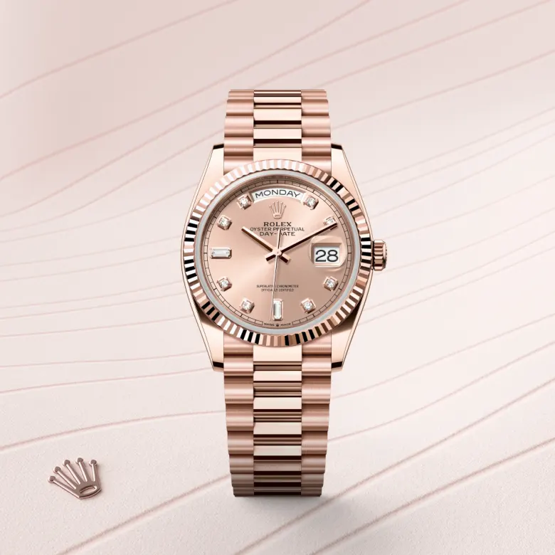 rolex Day-Date in 18 kt Everose gold, M128235-0009 - underwood jewelers