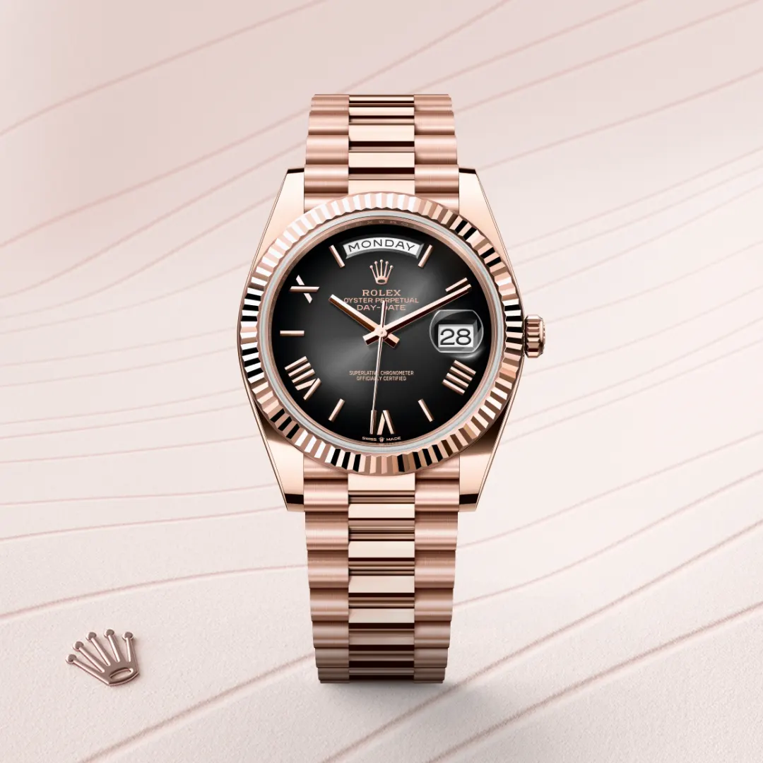 rolex Day-Date in 18 kt Everose gold, M228235-0055 - underwood jewelers