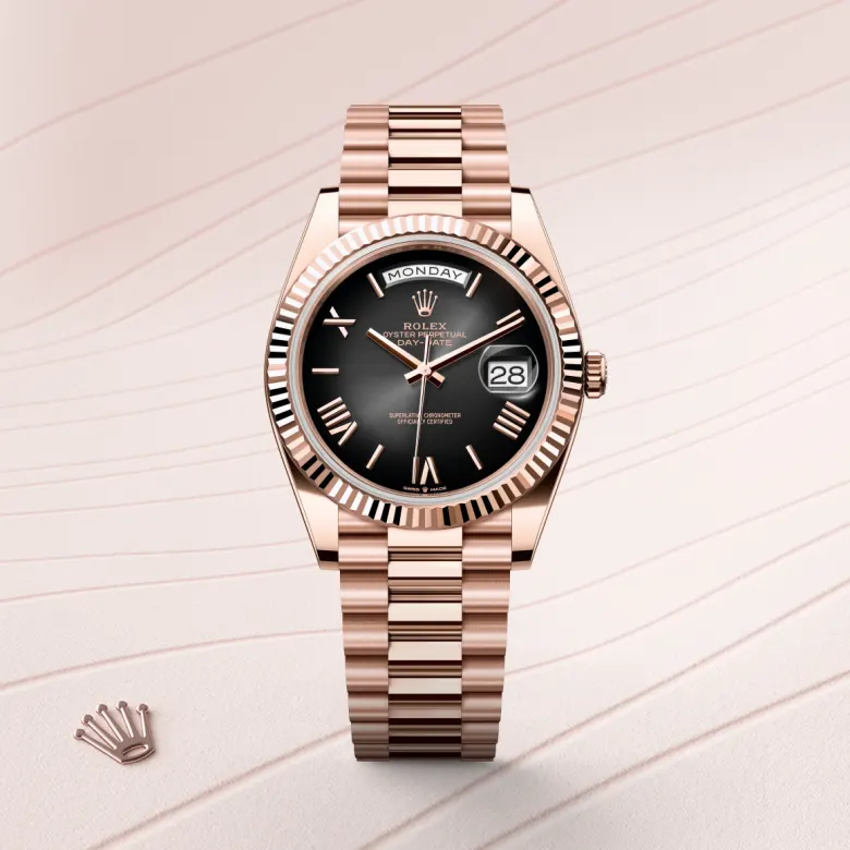 rolex Day-Date in 18 kt Everose gold, M228235-0055 - underwood jewelers