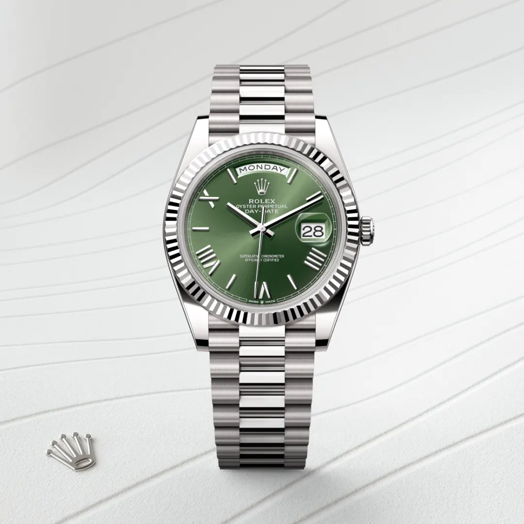 rolex Day-Date in 18 kt white gold, M228239-0033 - underwood jewelers