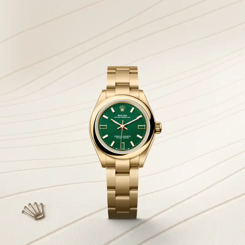 rolex Oyster Perpetual in 18 kt yellow gold, M276208-0002 - underwood jewelers