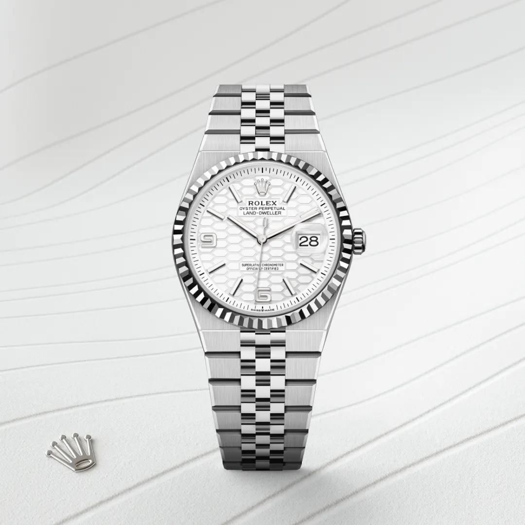 rolex Land-Dweller in White Rolesor - combination of Oystersteel and white gold, M127234-0001 - underwood jewelers