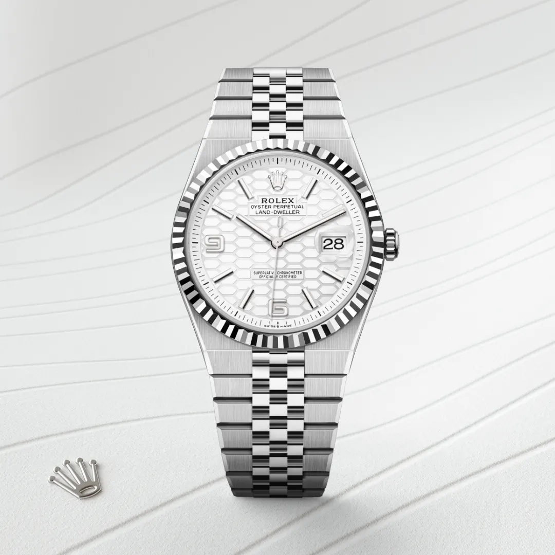 rolex Land-Dweller in White Rolesor - combination of Oystersteel and white gold, M127334-0001 - underwood jewelers