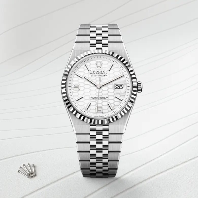 rolex Land-Dweller in White Rolesor - combination of Oystersteel and white gold, M127334-0001 - underwood jewelers