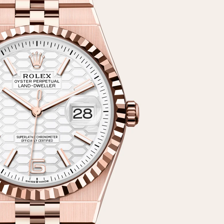 rolex Land-Dweller in 18 kt Everose gold, M127235-0001 - underwood jewelers