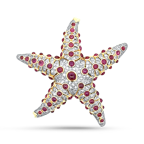 Ruby & Diamond Starfish Brooch