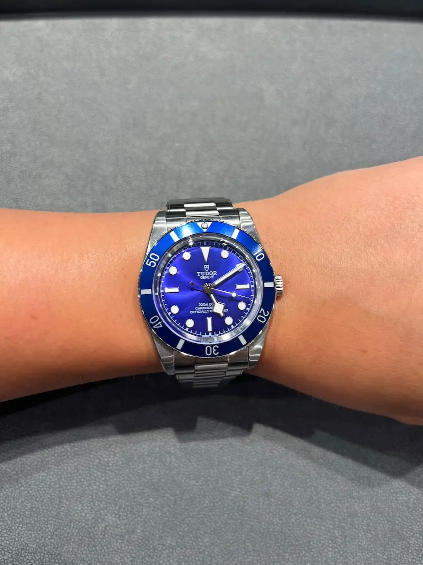 TUDOR Black Bay 54 watch on wearer's wrist at Underwood Jewelers