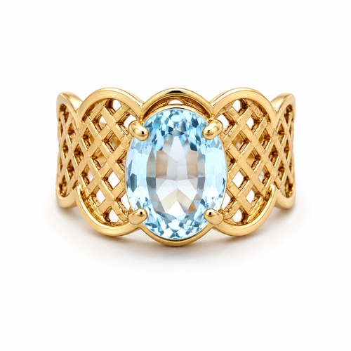 14KY Blue Topaz Ring With Scalloped Setting