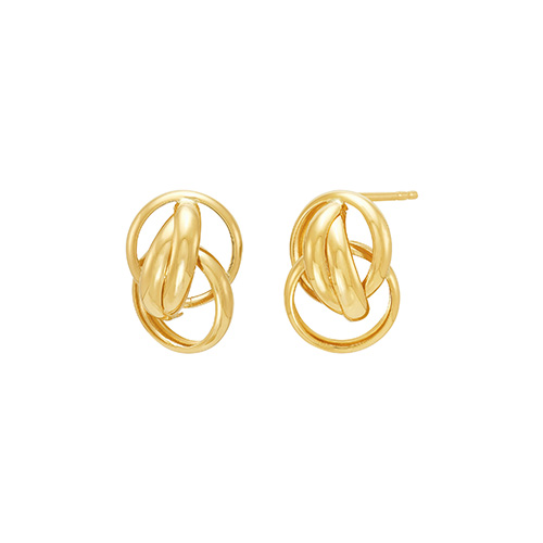 14K Gold Triple Circle Crossover Stud Earrings