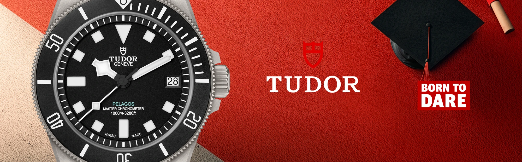 TUDOR Pelagos Ultra (M2543C1A7NU-0001) Watch on red background with graduation cap