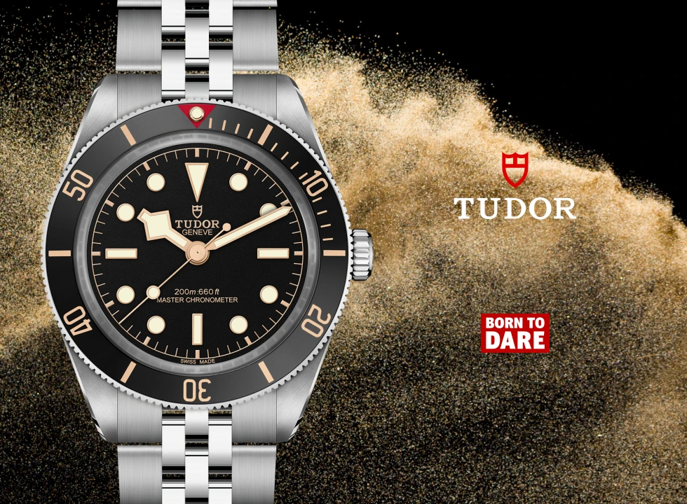 TUDOR Black Bay 59 Watch M7939A1A0NU-0001 on Black and Gold Background